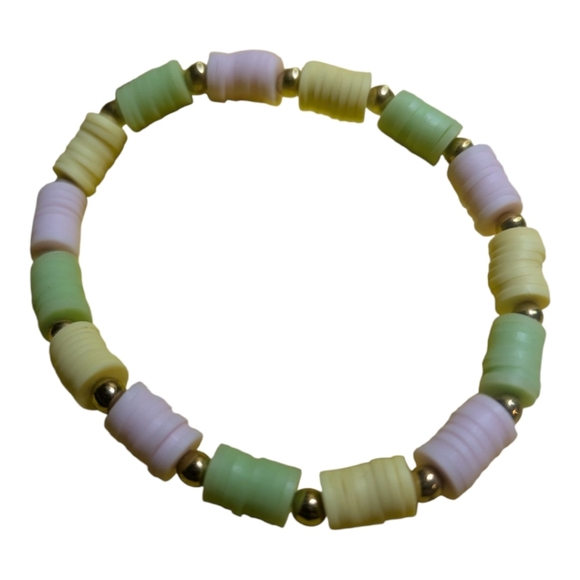 Handmade Clay Beaded Bracelet Stretchy Yellow  Hand Crafted - Picture 3 of 5